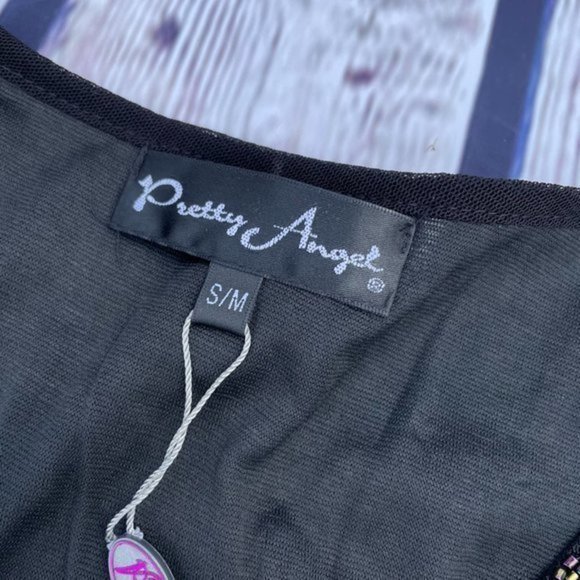 PRETTY ANGEL Black Iridescent Beaded Silk Tank S/M - Picture 5 of 10